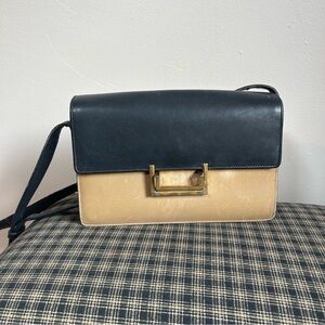 Saint Laurent Lulu Bag Womens Black Tan Leather Gold Hardware Shoulder‎ Bag